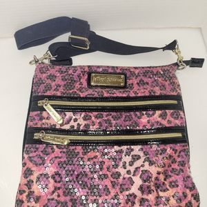 Betsy Johnson Black, Pink and Purple, Leopard, sequin, crossbody bag.